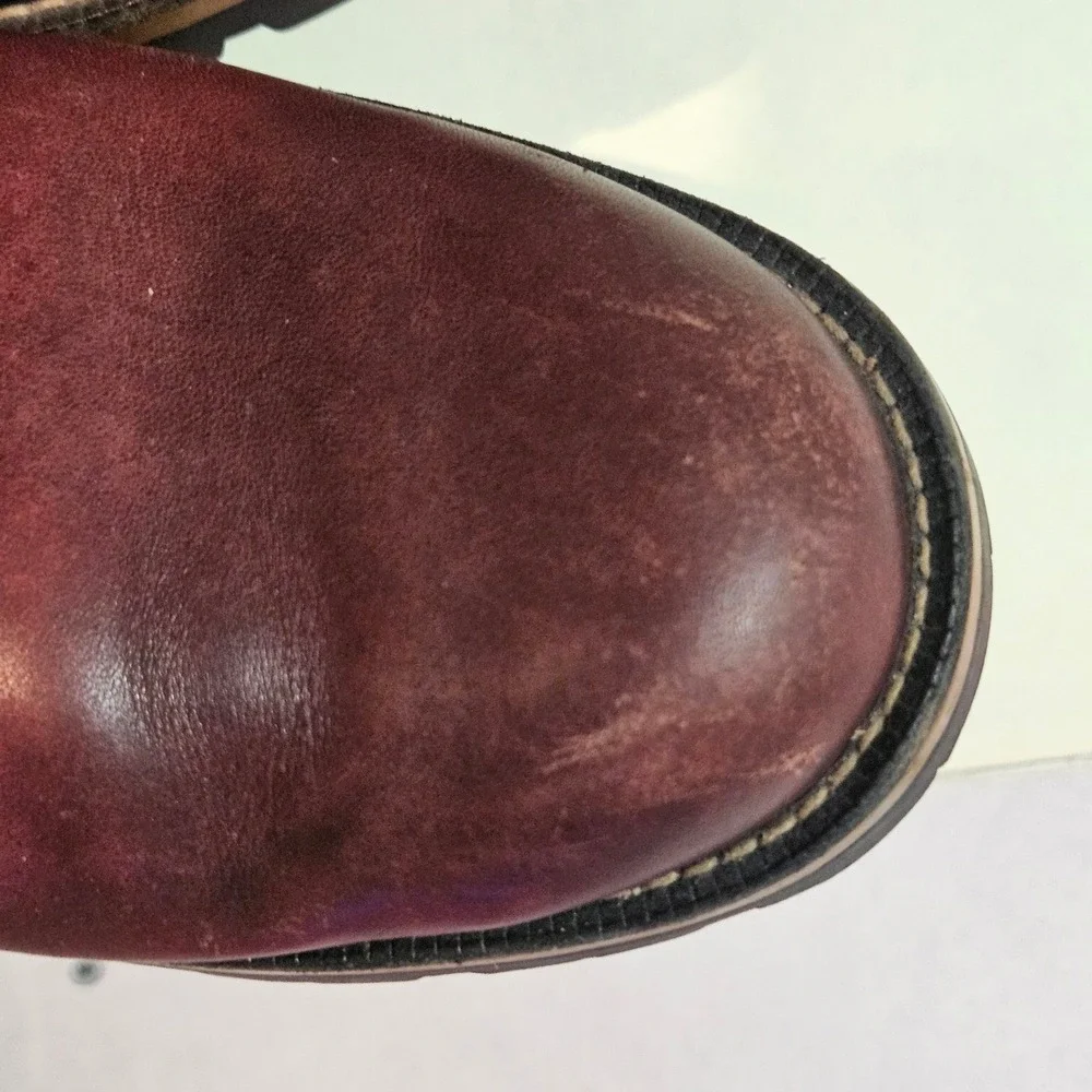 LL Bean Oxford Shoes Mens 11.5 Burgundy Leather Lug Sole Contrast Stitching